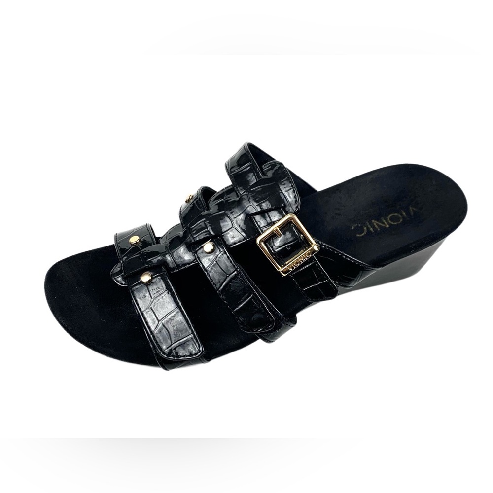 Vionic Womens Black Croc  Strappy Sandals Size 7